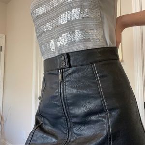 Leather Biker skirt + Silver Sparkle Express Top